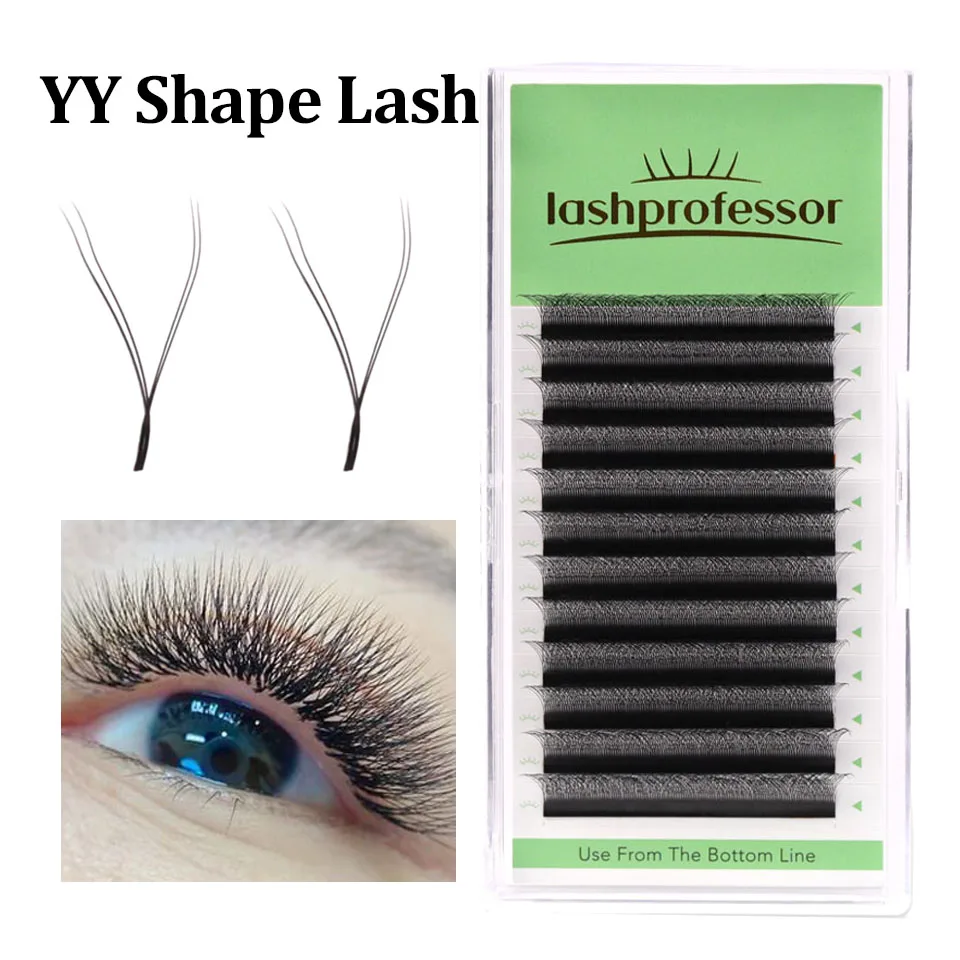 Lashprofessor YY Shape Eyelash Extension Soft Premium False Eyelashes individual Makeup Black Crisscross Double Tips YY Eyelash