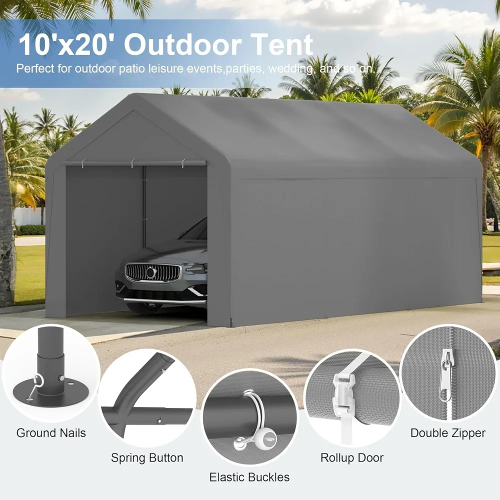

Carport 10x20 Heavy Duty Portable Garage w/Removable Sidewalls & Roll-Up Door Car Canopy Party Tents Waterproof UV Resistant