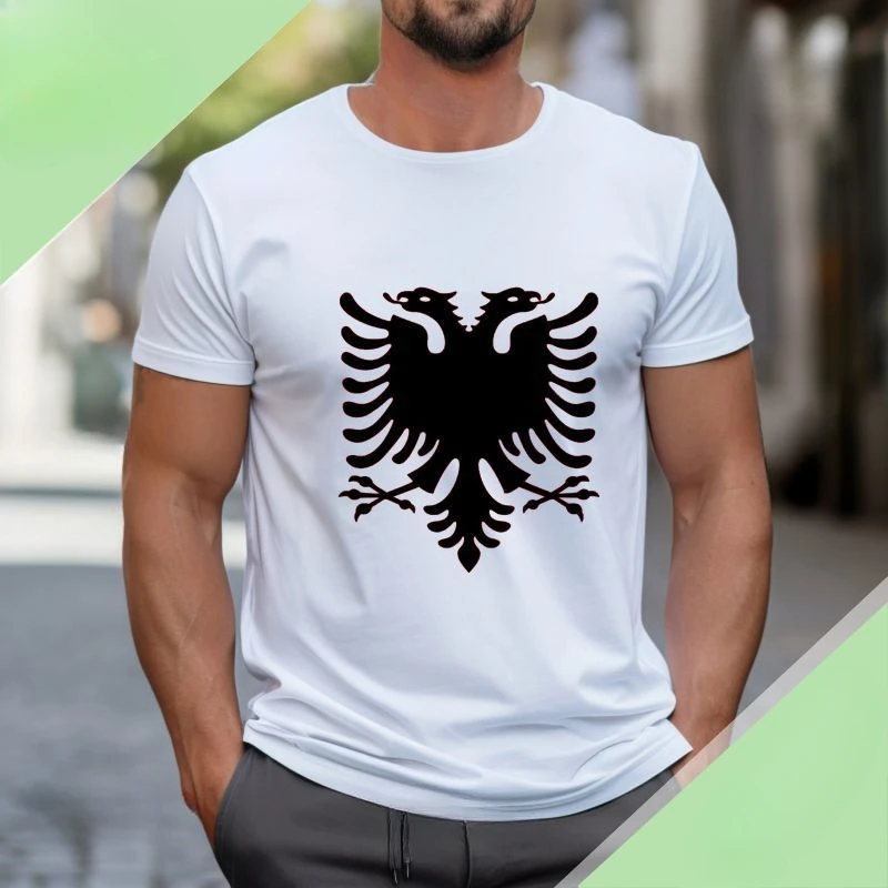 Рубашка мужская с коротким рукавом, 100% хлопок, круглый вырез, модная футболка в стиле Харадзюку, с принтом флага албанского орла