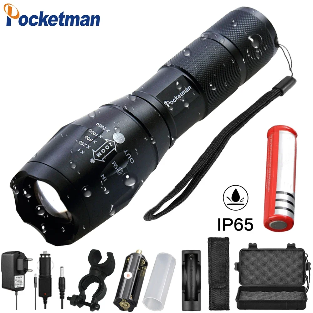 Waterproof Most Powerful LED Flashlight High Power 5 Mode L2 Zoomable Rechargeable Focus Torch 1*18650 or 3*AAA 92