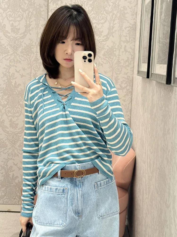 

Oyearex женский длинный вязаный топ из темно-синего цвета с воротником-стойкой и завязкой на талии с буквенным узором для поездок на работу, облегающий льняной топ