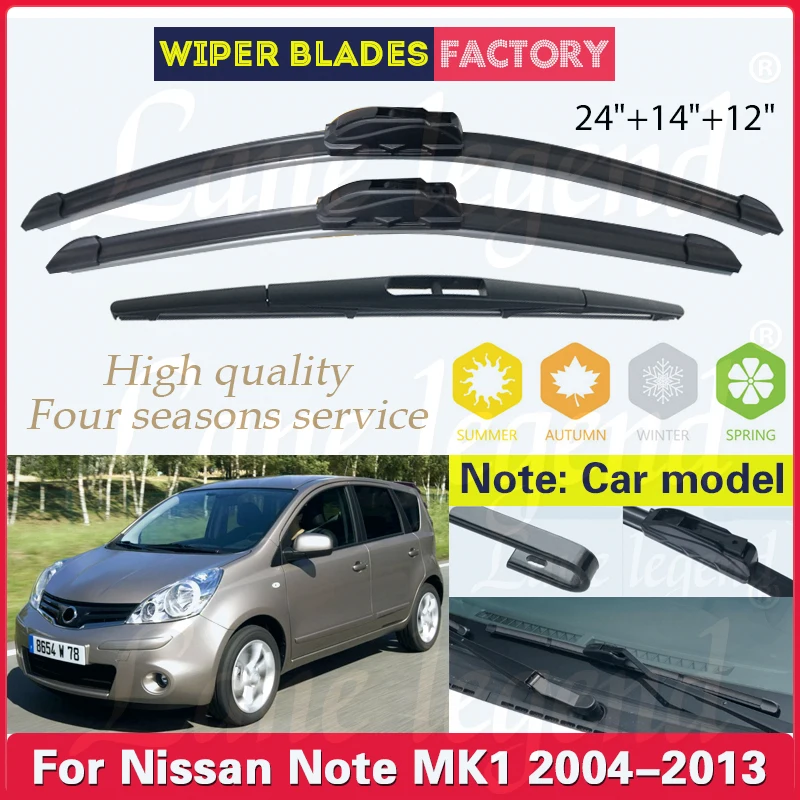 For Nissan Note MK1 2004 - 2013 Front Rear Windshield Wiper Blades Windscreen Car Accessories 2008 2009 2010 2011 2012 24