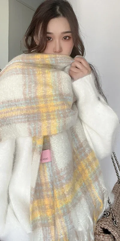 وشاح موهير جديد لعام 2025 للنساء للخريف والشتاء على الطراز الكوري وشاح كشمير تقليد متعدد الاستخدامات من ميلارد