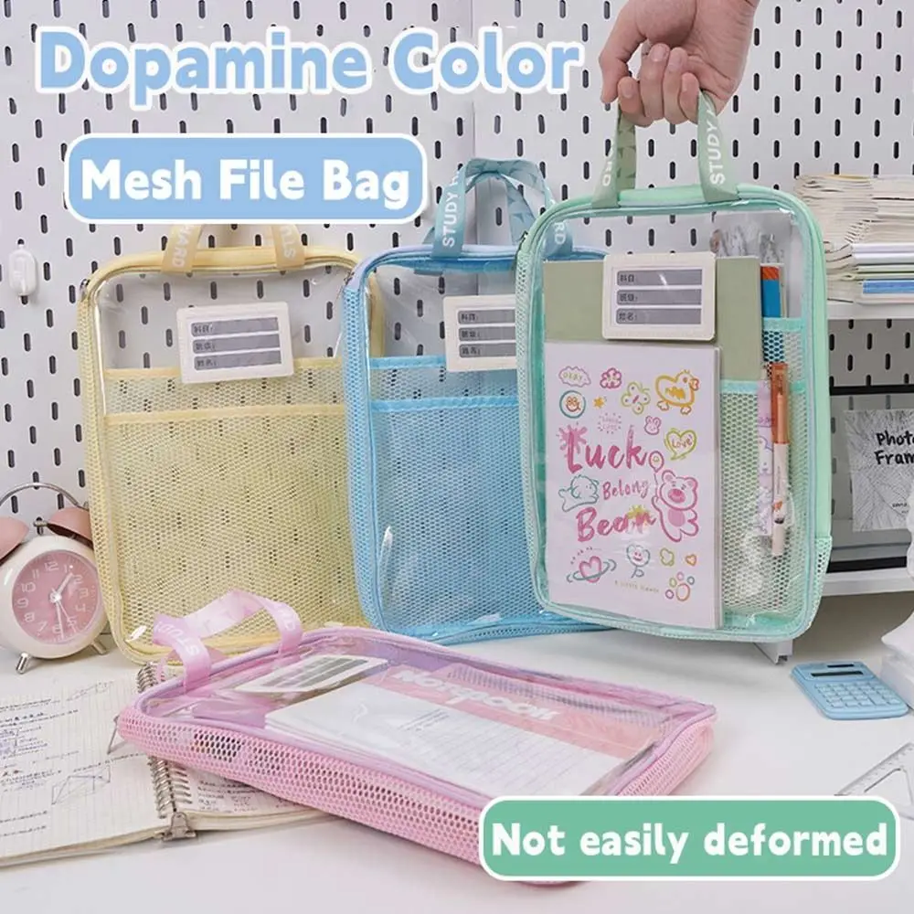 Mesh A4 File Folder Dopamine Color Waterproof Document Folder L-shape Large Opening Large Capacity Test Paper Organizer