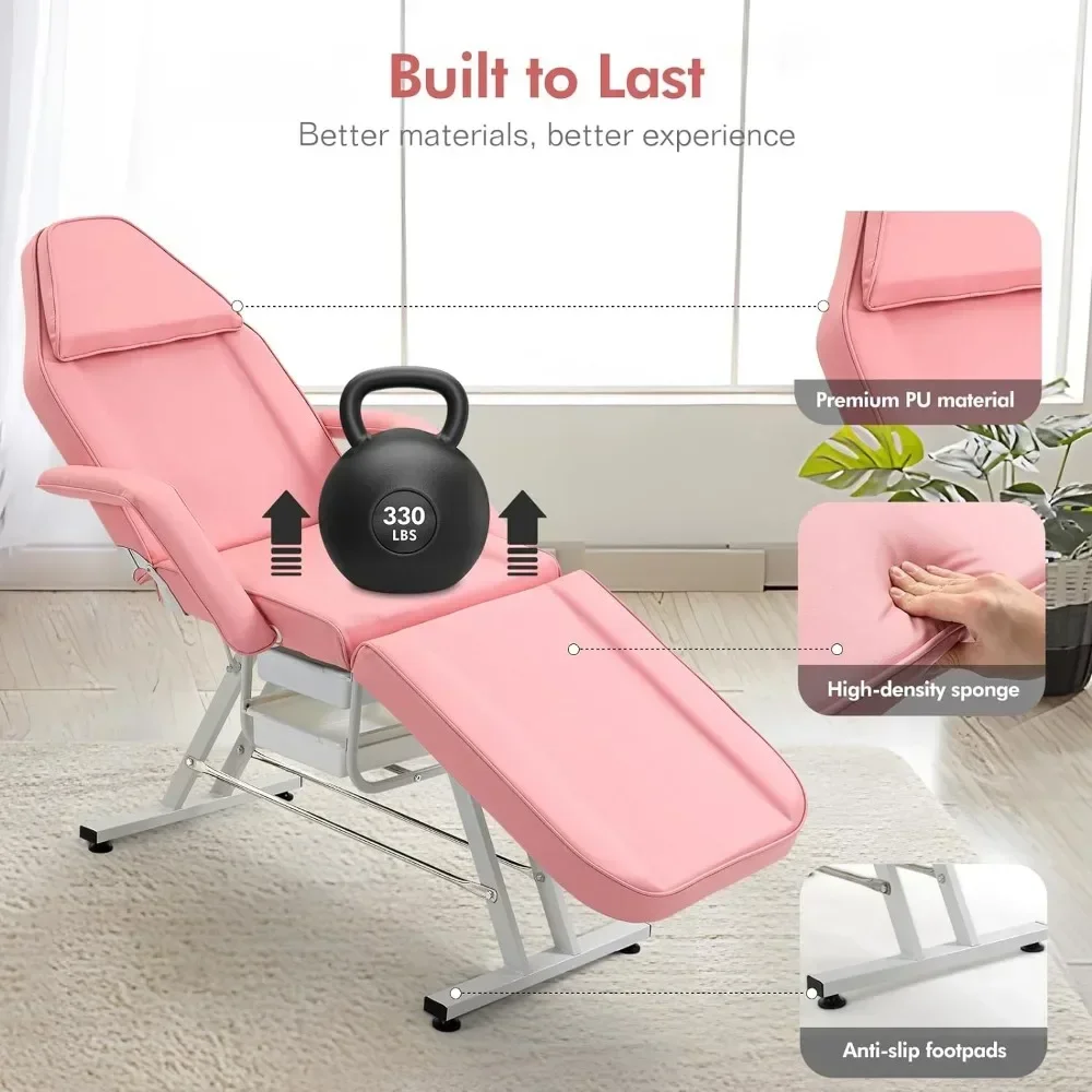 

L Massage Table Massage Bed, Adjustable Facial Chair Bed For Esthetician, Professional Massage Spa Salon Bed Eyebrow Chair