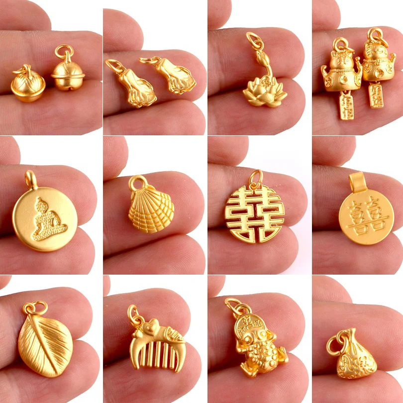 10pcs/Lot Chinese Style 3D Gold Plated Charms Lucky Pendant Alloy Accessories Diy Bracelets Charm for Jewelry Making Materials