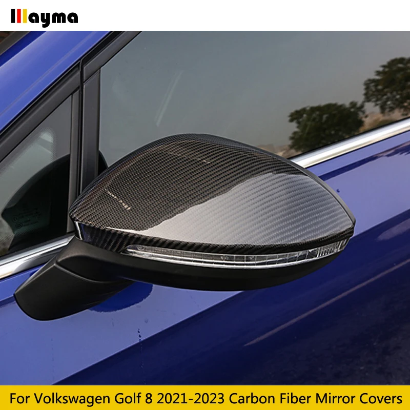Carbon Fiber Mirror Covers For Volkswagen Golf 8 DSG R-Line 1.4T 2021 2022 2023 MK8 GTI 2.0T 1:1 Car Side Rearview Caps 2Pcs