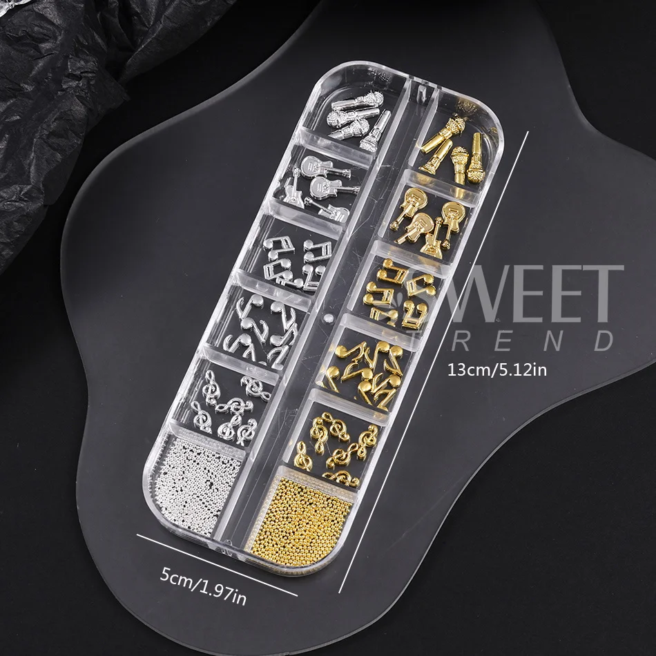 1/2 Stück Metall-Nagelkunst-Dekoration Gemischte Gold-Silber Musiksymbol Mikrofon-Design Nagelcharms DIY Maniküre-Zubehör Nagelbedarf – Detail 10