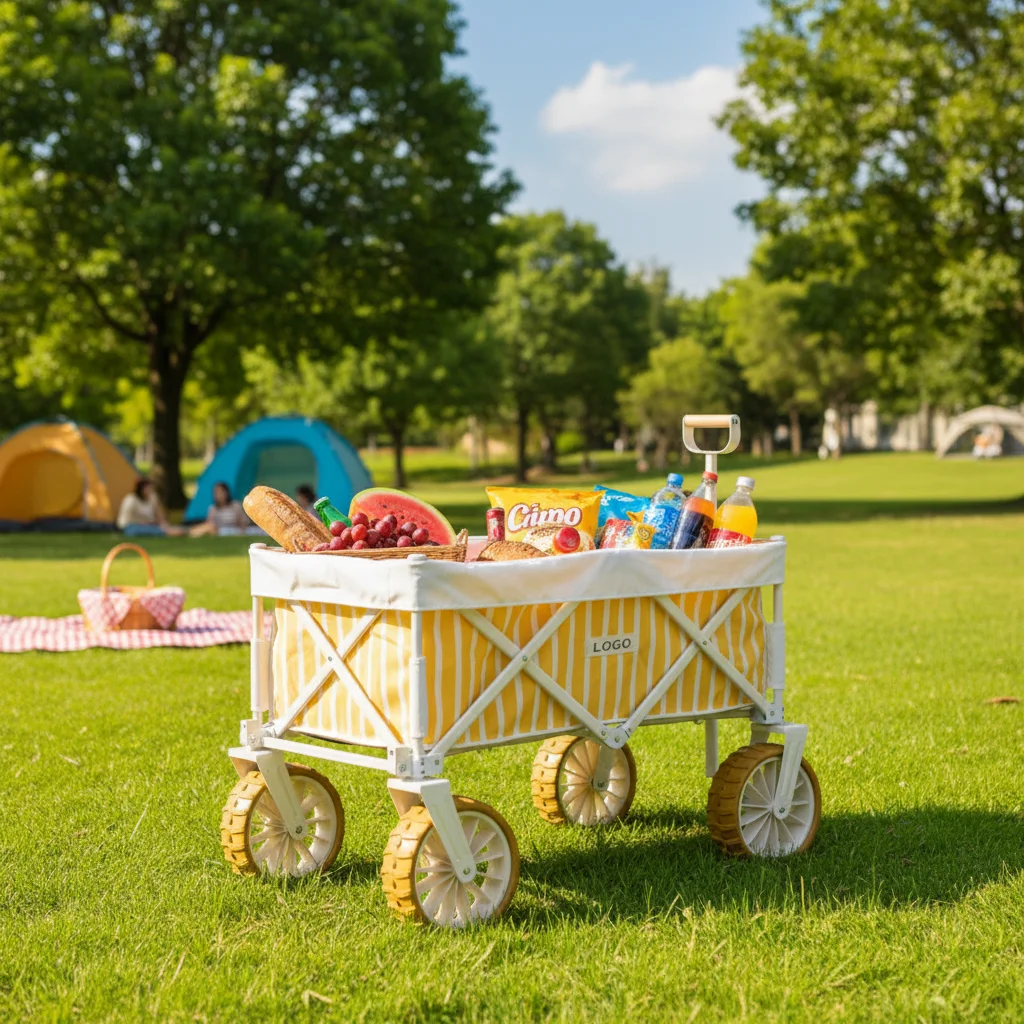 Collapsible Four-wheel Heavy Duty Storage Wagon Cart Carbon Steel Oxford Fabric 220 Lbs Capacity Foldable Design Camping Cart