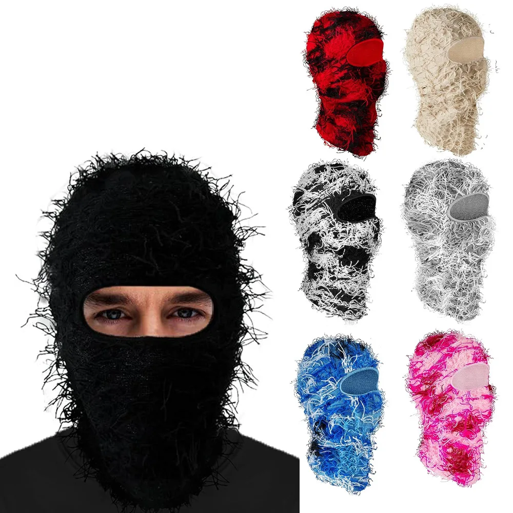 

New Fuzzy Balaclava Hat Full Face Cover Ski Mask Knitted Beanies Distressed Winter Windproof Warm Bicycle Neck Camouflage Cap