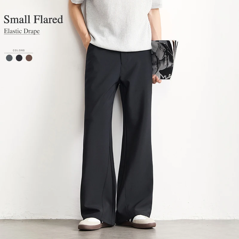 Pantalon de costume noir pour homme, coupe évasée, élastique, confortable, fluide, couleur unie, décontracté, pour le bureau