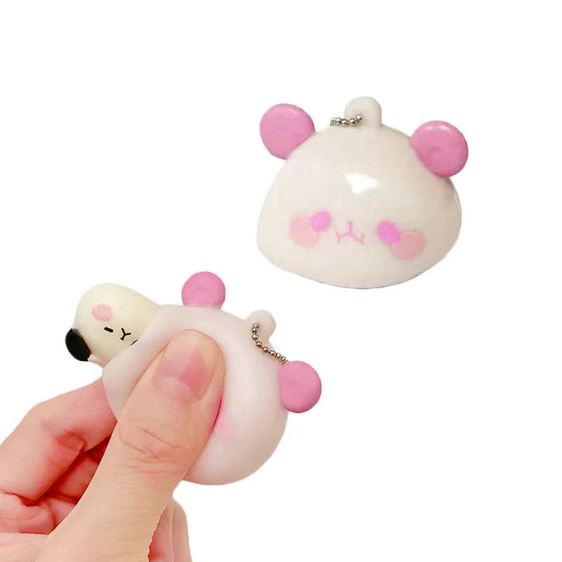 Creative Unique Soft Adhesive Kawaii Panda Decompression Squeeze Toy Keychain Collection Crafts Girl Gift Decoration Pendant - view 6
