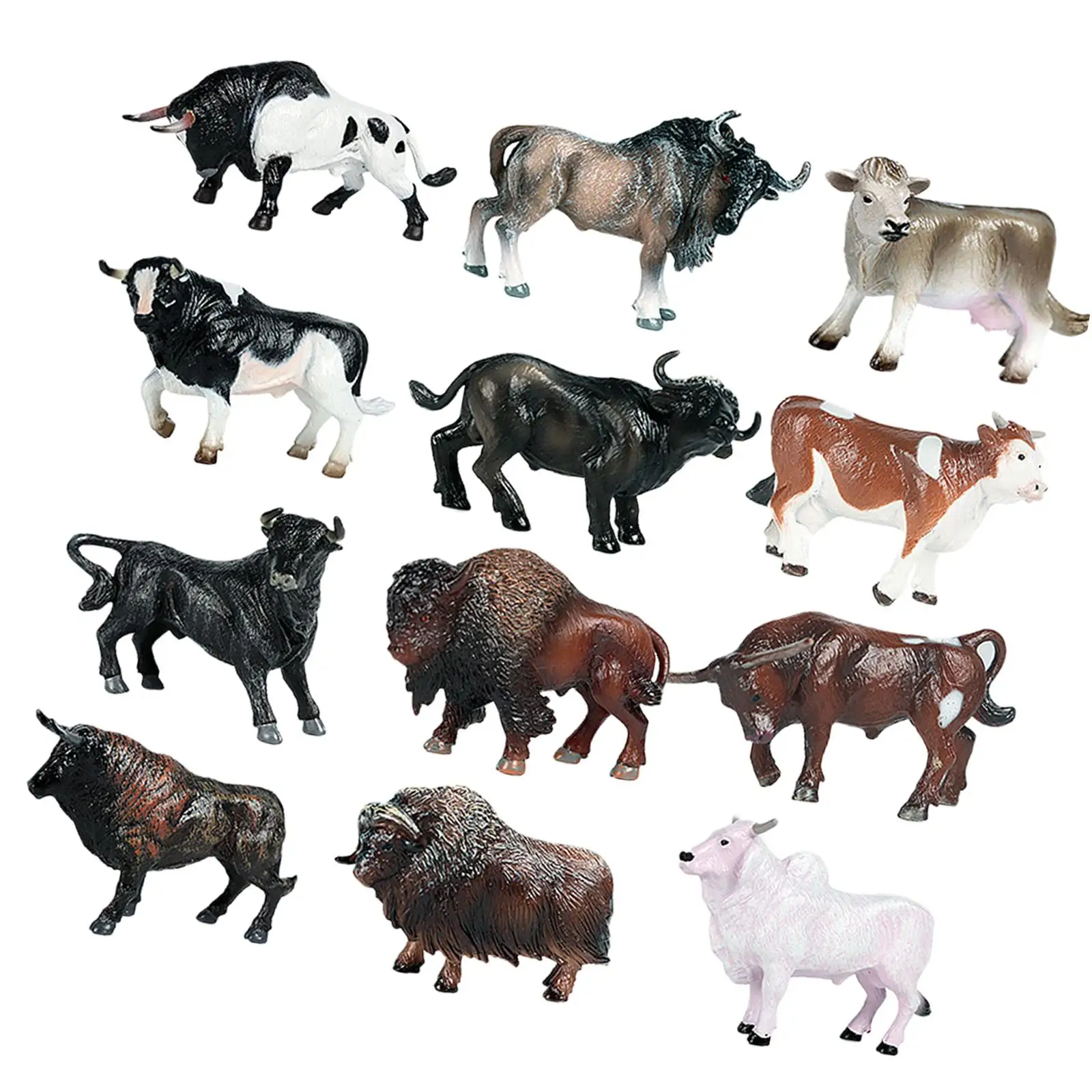 

12 Pieces Cow Animal Playset Kids Cognitive Toy Realistic Cattle Figurine Educational Learning Toys for Desktop Ornament Kids