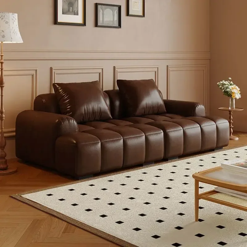 SA-3  retro wind cat scratching oil wax skin puffs living room home small apartment straight row American square sofa