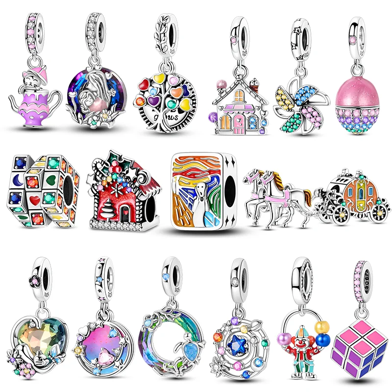 

925 Sterling Silver Colorful Charms Beads Pumpkin Carriage Windmill Clown Dangle Fit Original Bracelet Women Jewelry Gift DIY