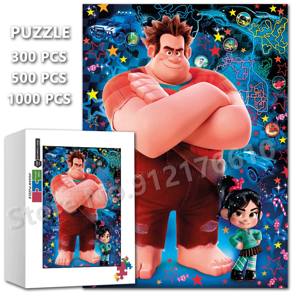 Wreck-It Ralph Cartoon Jigsaw Puzzle 300/500/1000 Pieces Disney Movies Puzzle Family Toys Decompress Educational Christmas Gifts