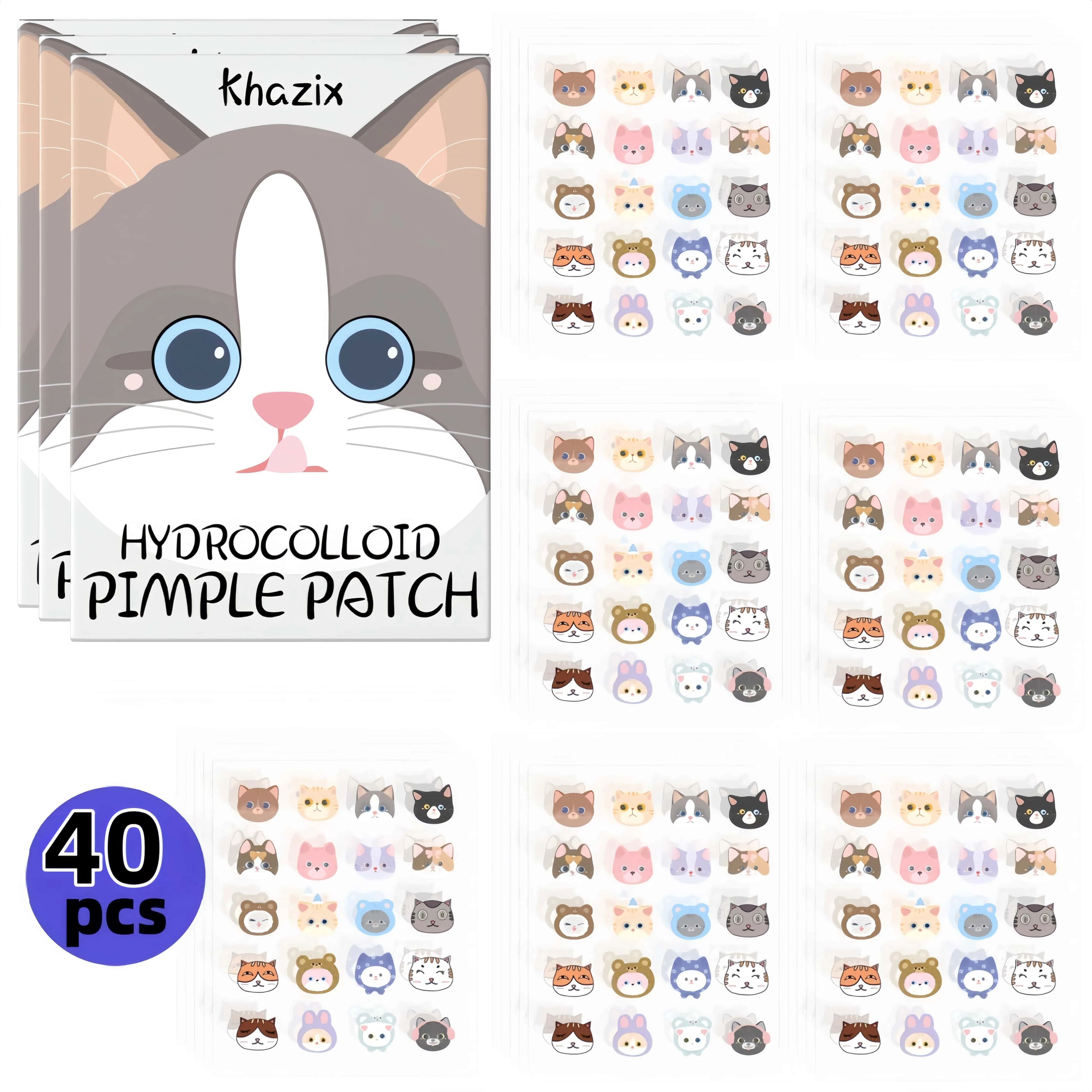 40 قطعة من رقع حب الشباب بحمض الساليسيليك - ملصقات غير مرئية ولطيفة على شكل قطة لمحاربة البثور وتهدئة البشرة #1