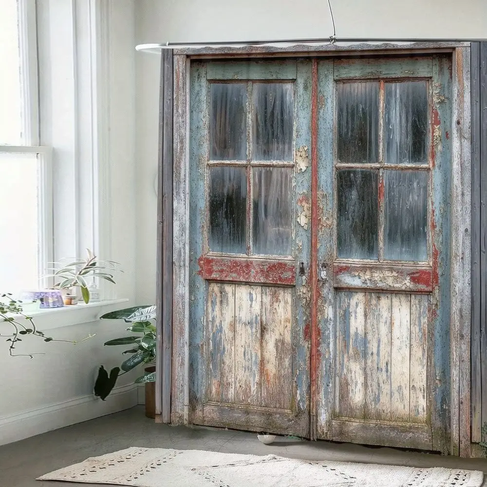 Antique Door Print Shower Curtain Water Repellent Fabric Bathroom Divider Modern Decorative Bath Curtain For Home