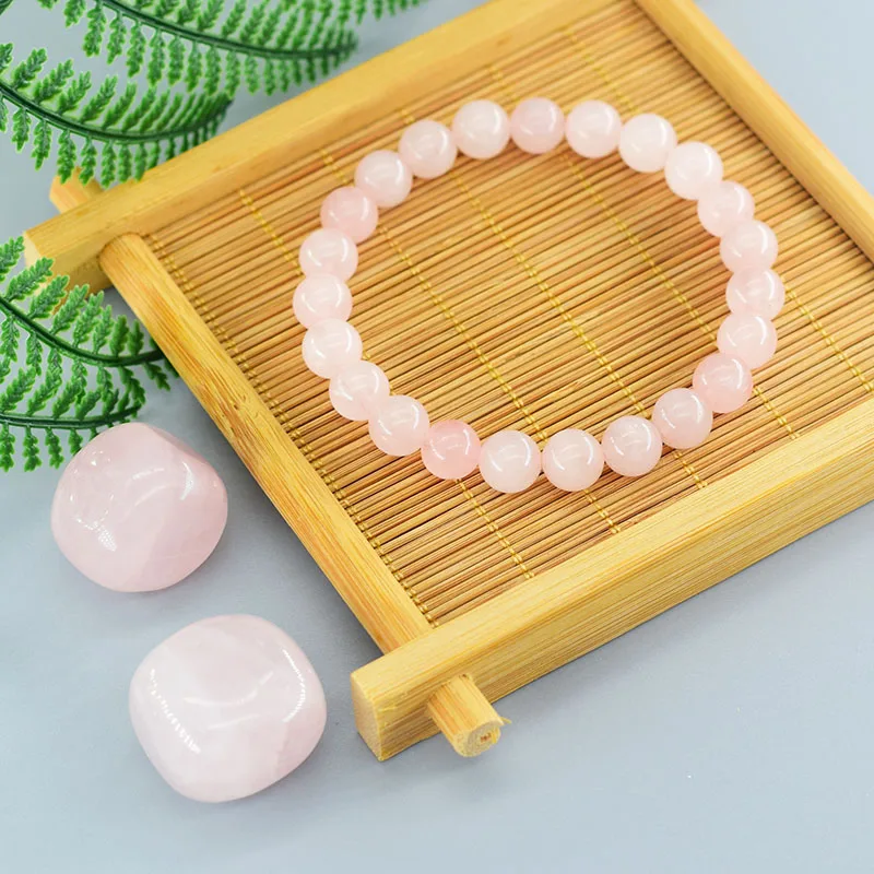 Natural Pink Rose Powder Crystal Quartz Natural Stone Stretch Bracelets Homme Purify the Soul Pulsera Jewelry Beads Lover Women