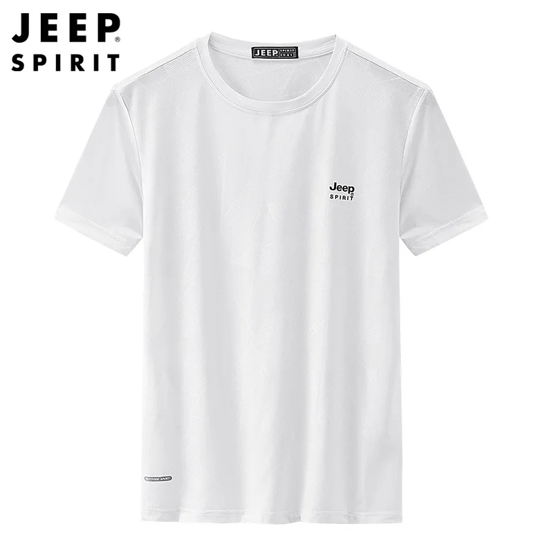 JEEP SPIRIT New Summer Short Sleeve Men Simple Round Neck Ice Silk T-shirt Mens Comfortable Breathable Sports Casual Bottom Top