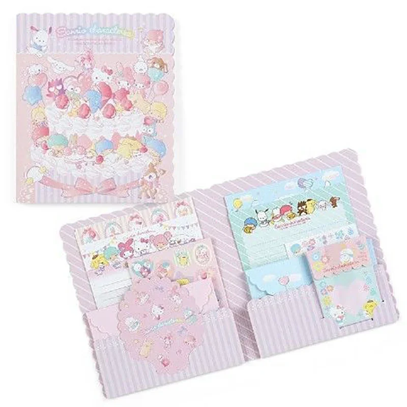 Kawaii Sanrio Anime Japanese Writing Letter Raft Cute Cartoon Hello Kitty Kuromi Envelope Set Waterproof Stickers Girl Gift Toys