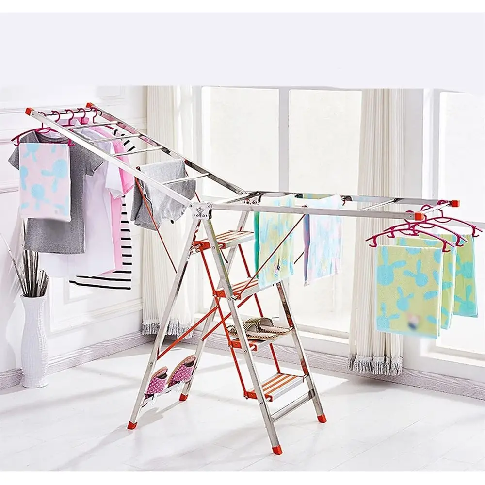 Folding Stainless Steel Ladder Drying Rack - Dual-Purpose Indoor/Outdoor Portable Clothes Dryer