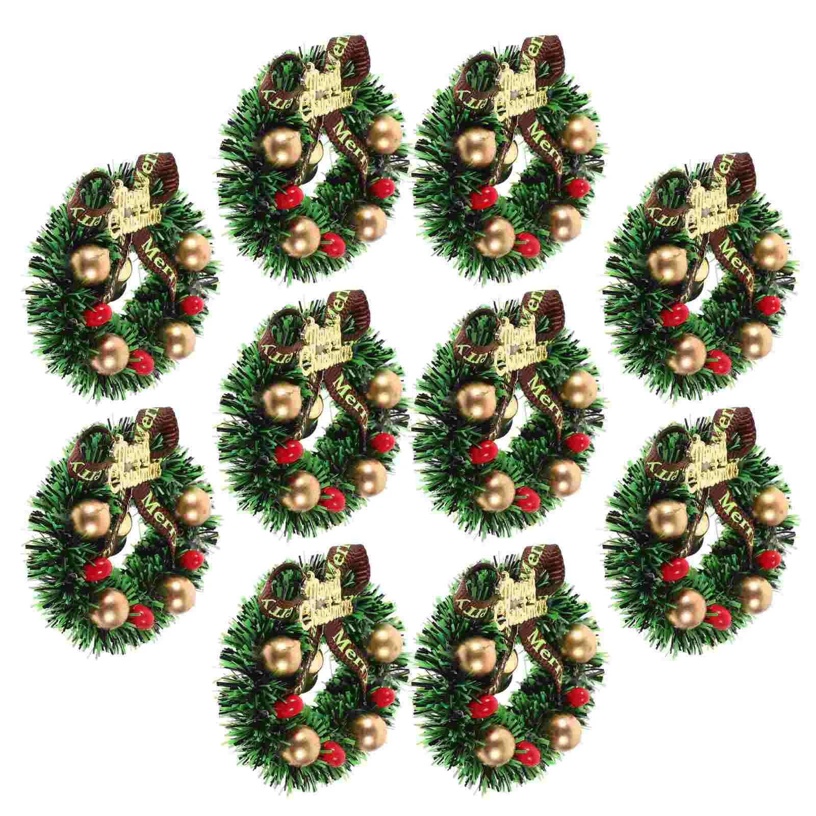 10ชิ้นแหวนกับระฆังหญ้าประดับคริสมาสต์มินิพวงหรีดหน้าต่างเทียนบ้านเครื่องประดับขนาดเล็กพวงมาลัย