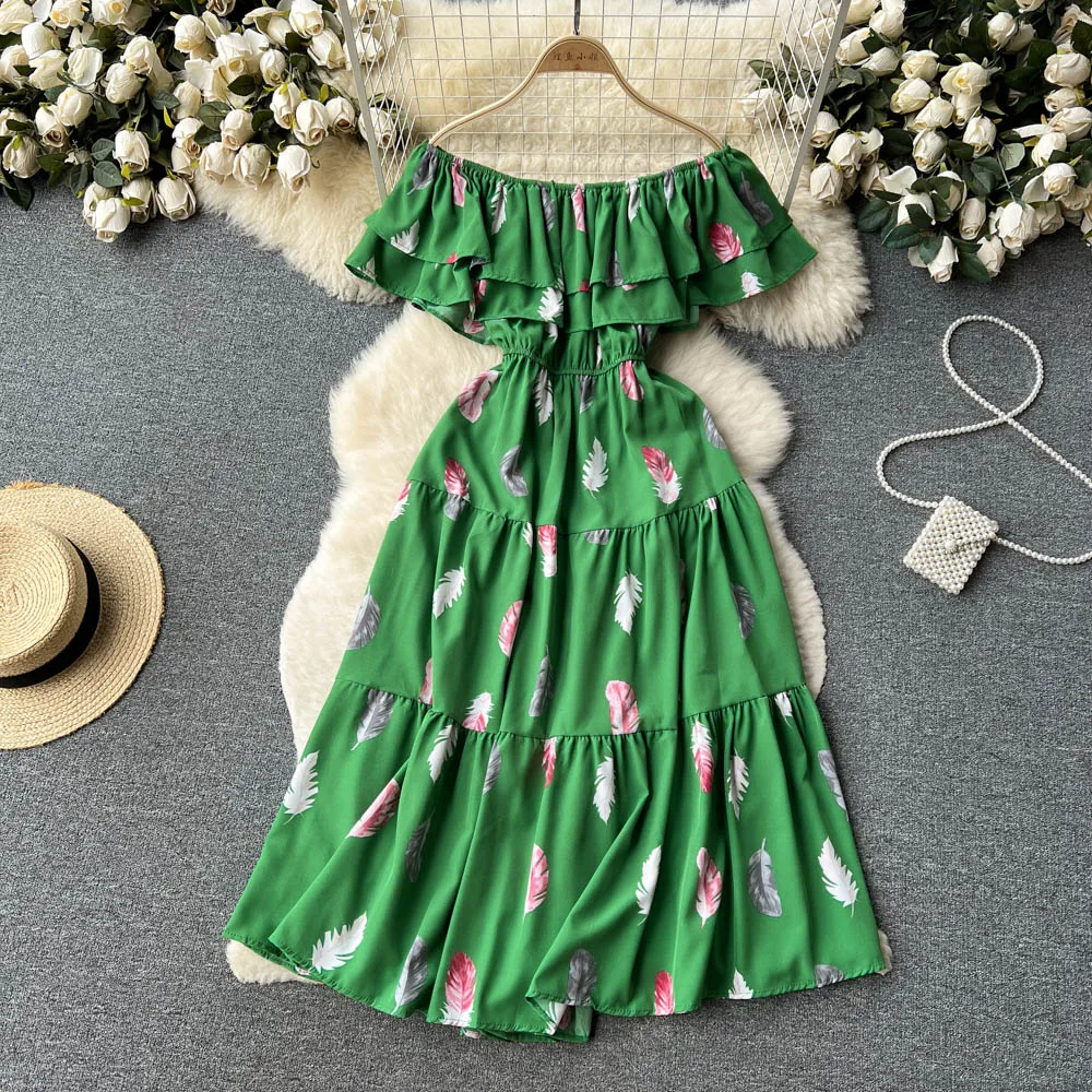 Yuoomuoo romantische kaskadi rende Rüschen von den Schultern lange Sommerkleid Frauen eleganten Druck Urlaub Party Kleid Robe Femme