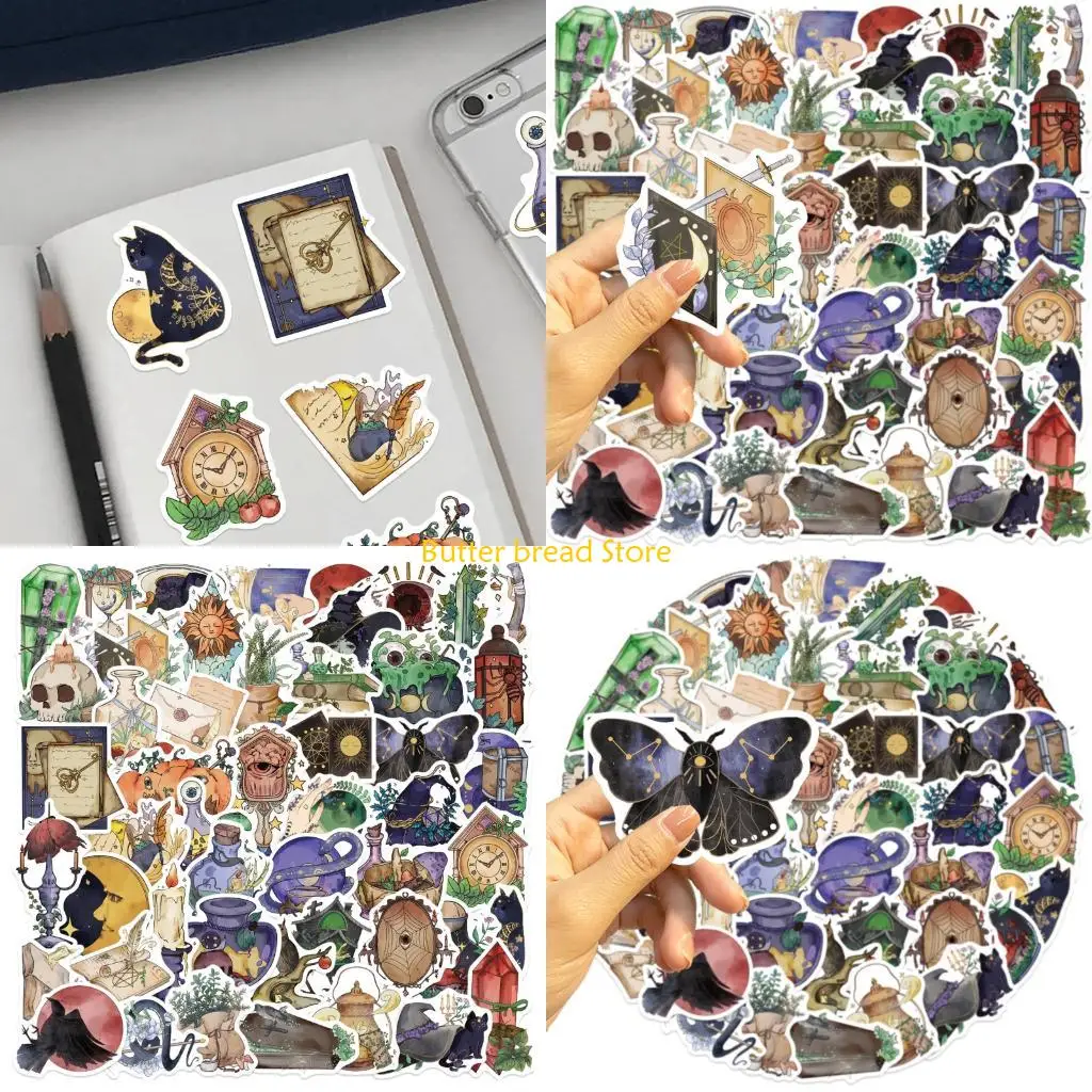 W89C Bulk 50 Gothic Watercolor Stickers Waterproof Witchcraft Art Decals For Scrapbooking Laptop Skateboards Customization