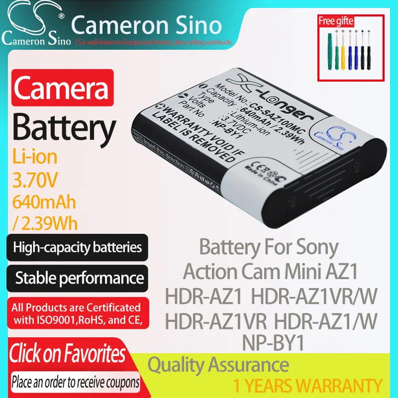 Batterie pour caméra d'action Sony Mini AZ1 HDR-AZ1VR/W HDR-AZ1/W HDR-AZ1VR, NP-BY1 V, pour appareil photo numérique Sony 3.70