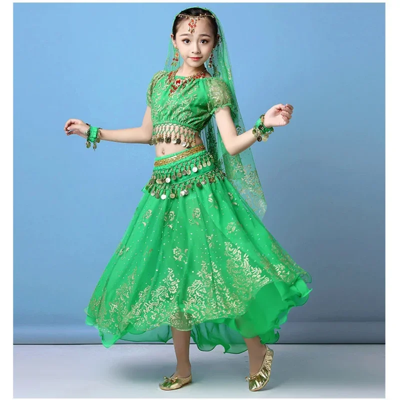 4 unids/set nuevo conjunto de traje de danza del vientre para niños trajes de danza india Oriental vestido de danza del vientre ropa india para niñas