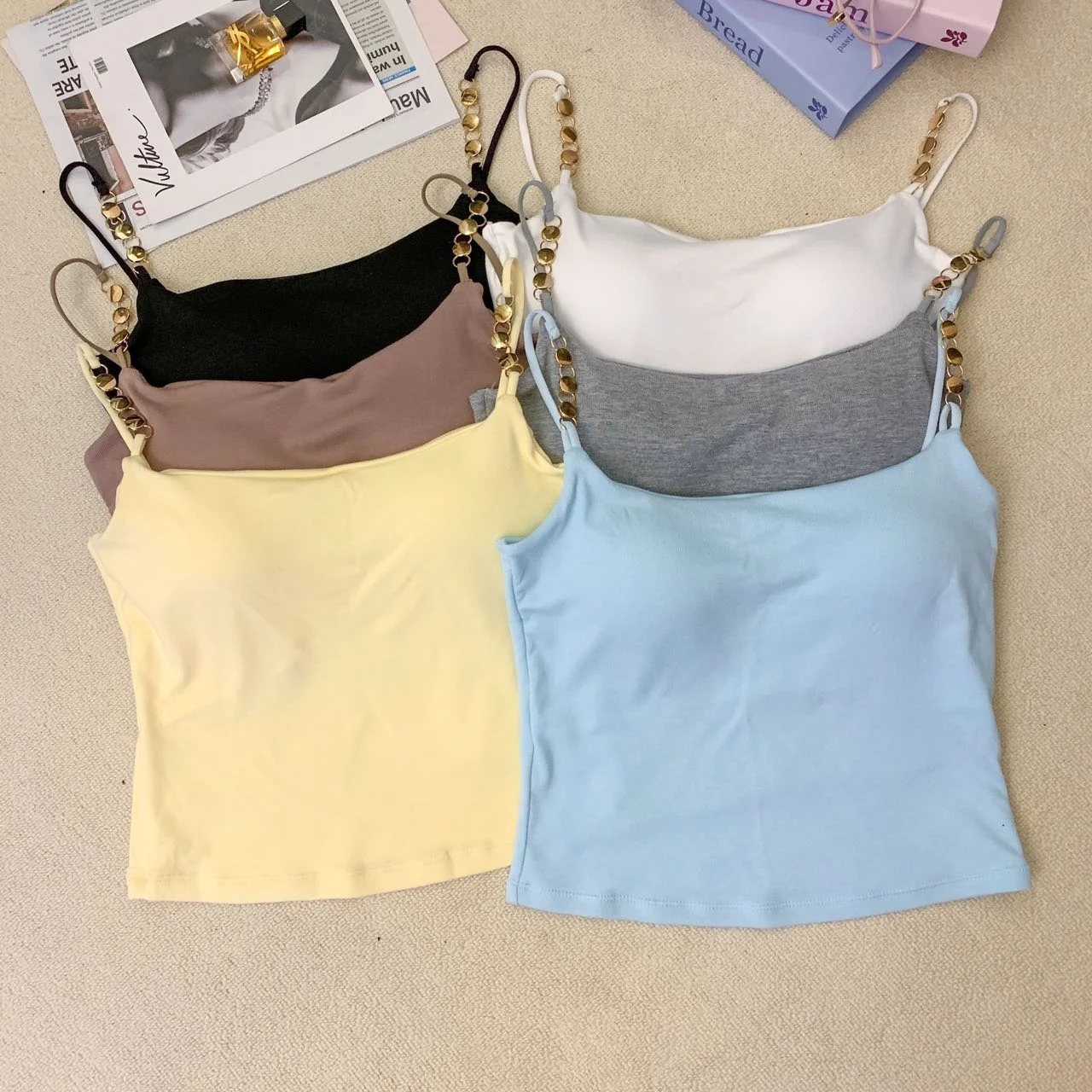 Summer New Pure Desire Sexy Girl Sexy Strap Vest Women Inner Wear Outer Wear Beautiful Back Bra Integrated with Chest Pad