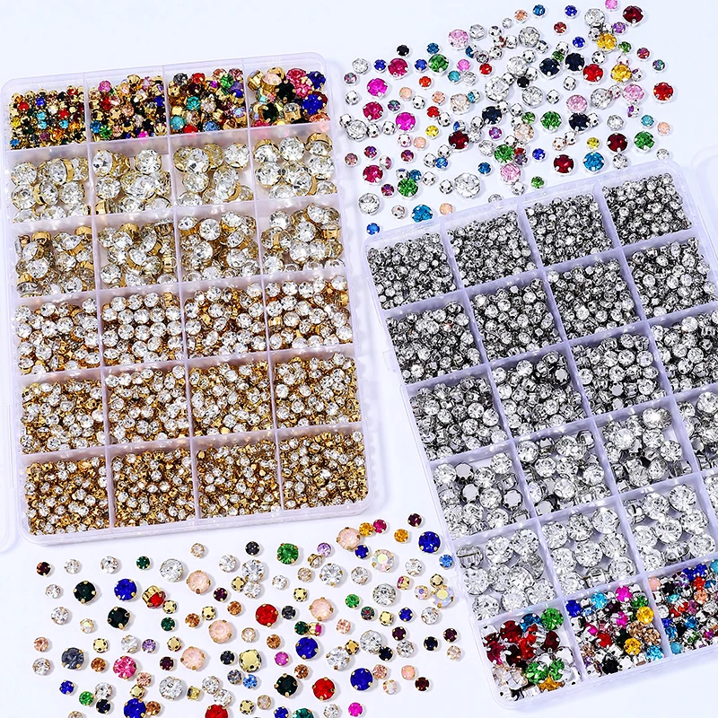 DUcrystal 1290 teile/schachtel MultiColor Klaue Glas Strass Set Gold/Silber Basis Strass Kristall Set DIY Handwerk Schmuck & Nagel kunst