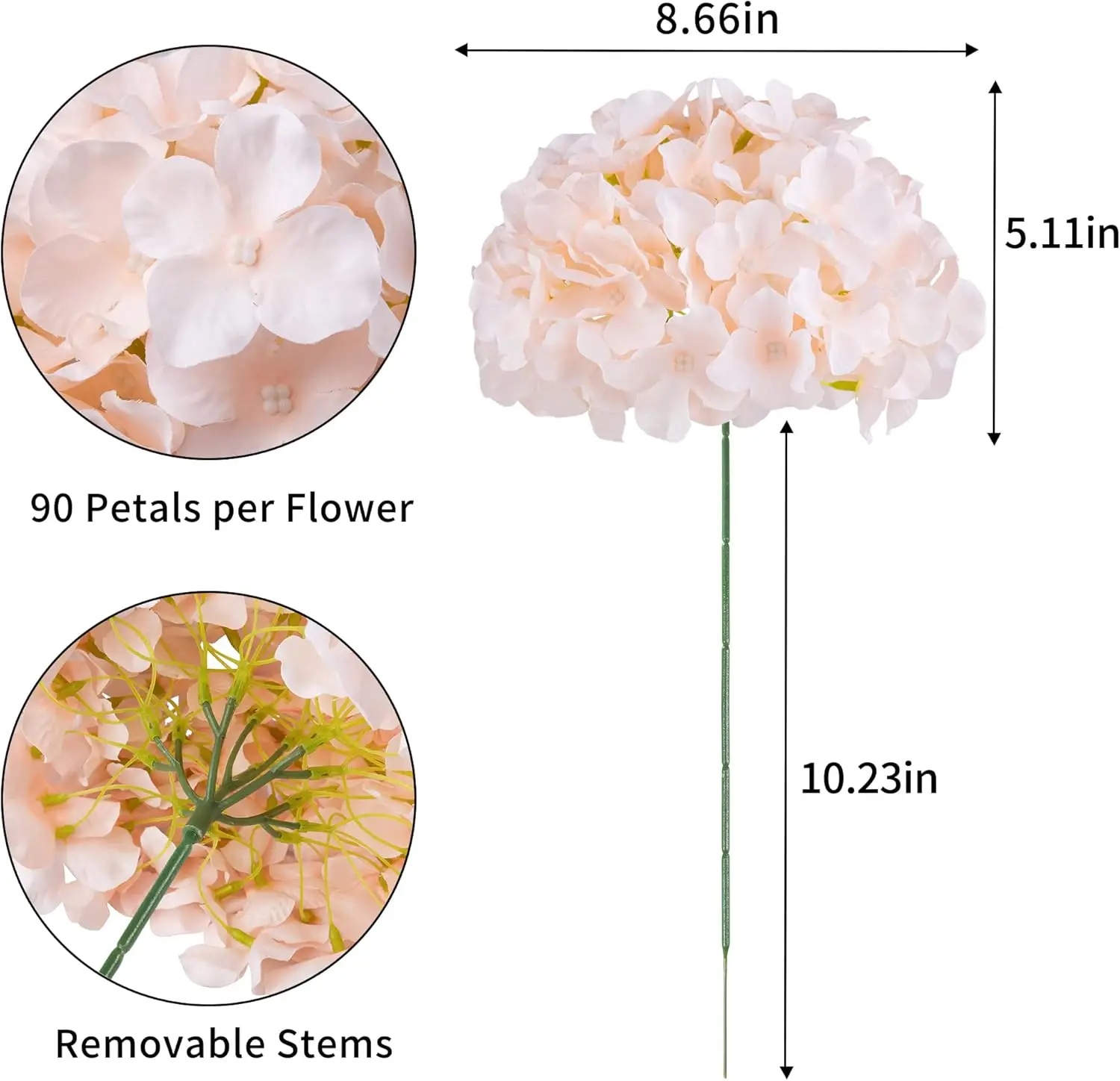 6 Stück 8,7 Zoll Seiden-Hortensien-Blütenköpfe mit Stielen, künstliche Hortensien-Blumen für DIY-Hochzeits-Mittelstück, Heimdekoration – Detail 31