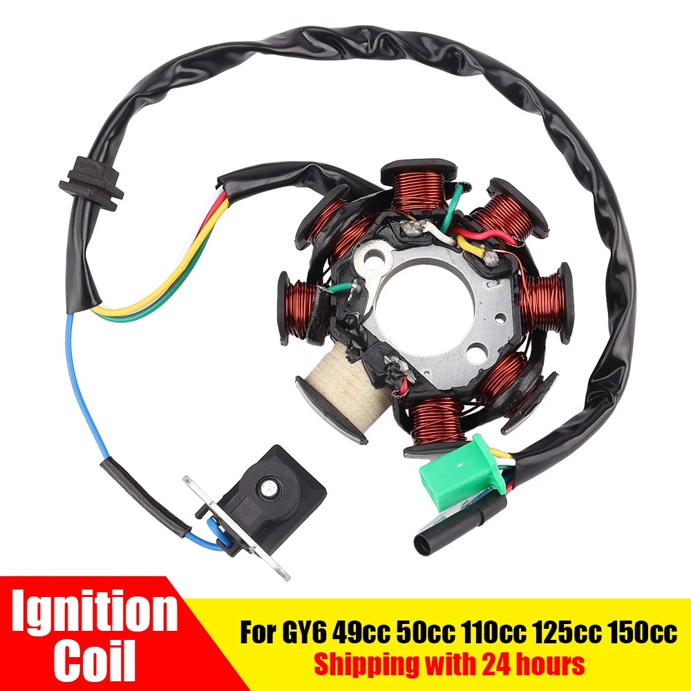 Motorcycle Stator Ignition Coil Magneto 8 Coils For GY6 49cc 50cc 110cc 125cc 150cc 139QMB 147QMD 152QMI 157QMJ Scooter Moped