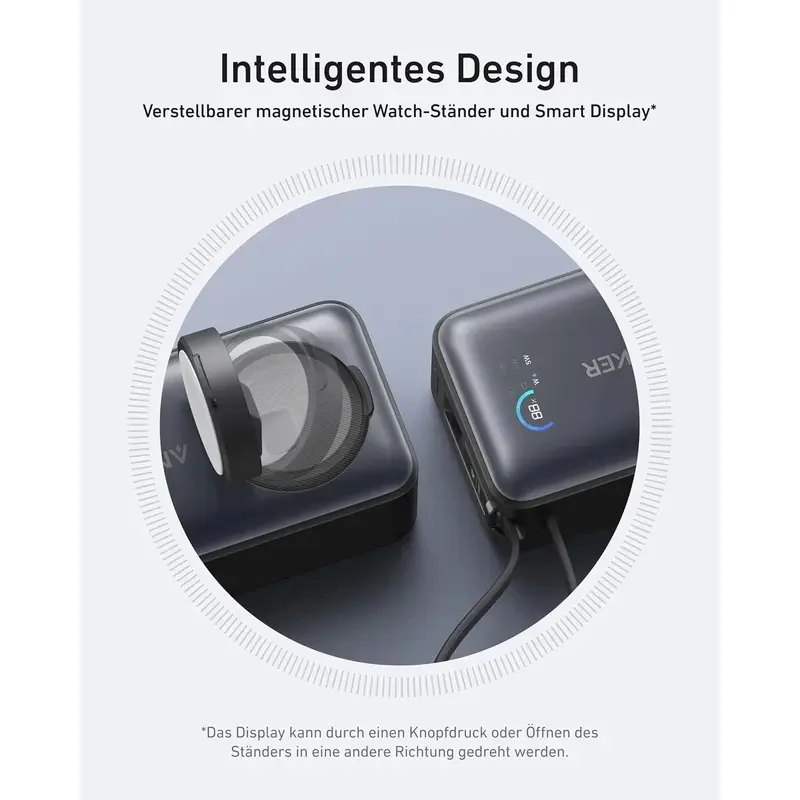 Anker MagGo Power Bank for Apple Watch, Officially Certified 10,000mAh Compact Battery Pack with Built-in USB-C Cable, 35W Max