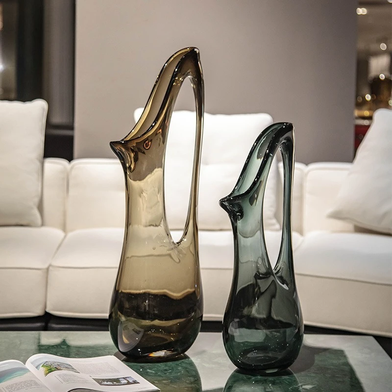 Nordic light luxury glass large vase ornament, creative glass art soft flower arrangement ornament