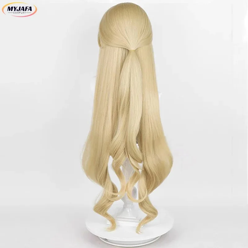 zz04zz12Navia Cosplay Game Fontaine Navia Long Linen Gold Curly Heat Resistant Synthetic Hair Role Play Wigs + Wig Cap