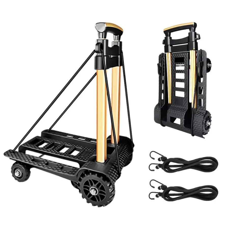 

Hand Truck Portable Dolly Compact Utility Luggage Cart with 70Kg 155Lbs Heavy Duty 4 Wheels Solid Construction Adjustable Handle