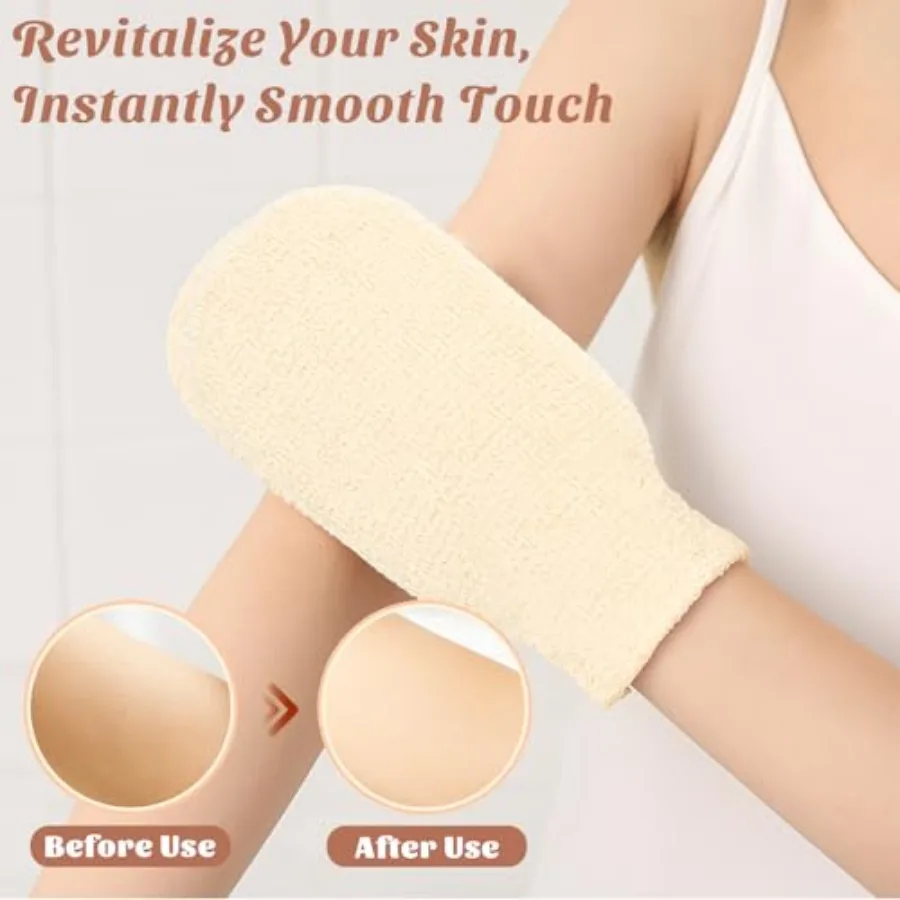 2-Pack Hemp Bath Gloves Natural Shower Mitts for Body Scrub, Gentle Exfoliating Washcloth Mittens for Men and Women Skincare