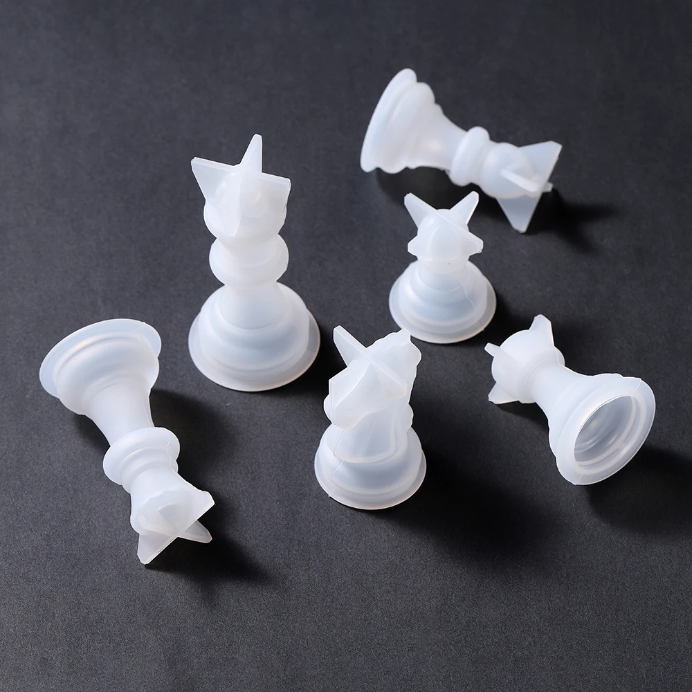 DIY Chess Board Crystal Epoxy Resin Mold Queen King 6 Roles Three-Dimensional Chess Piece Silicone Mold