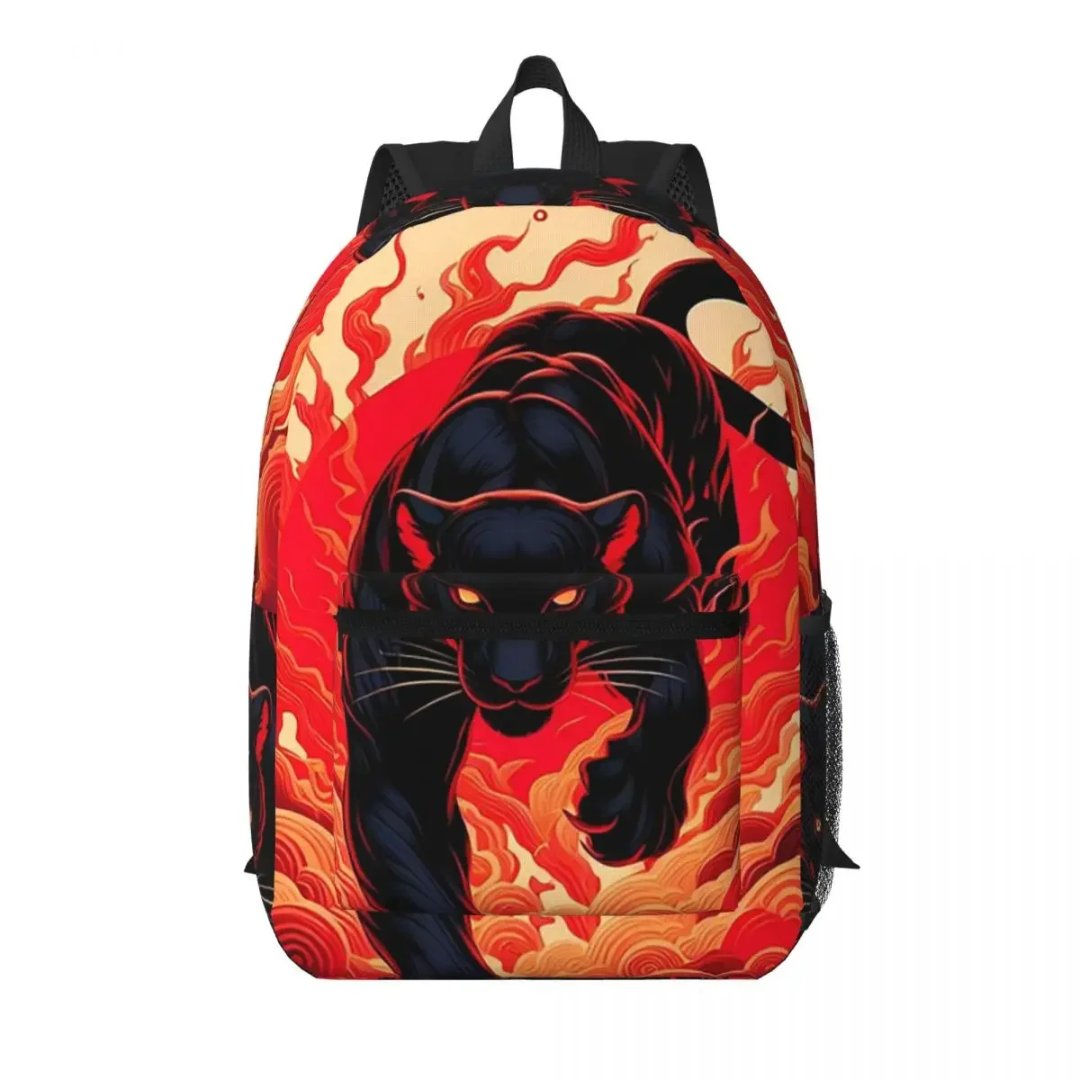 Black Panther Leopard Walking From Flame Student Backpack School Bag Hiking Travel Daypack for Boys Girls Bookbag Shoulder Bags