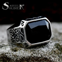 steel soldier stainless steel men stone ring figure design style ring big stone mosaic 316l steel jewelry