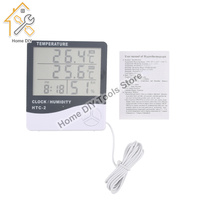 LCD Electronic Digital Temperature Humidity Meter Thermometer Hygrometer Indoor Outdoor Weather Station Clock HTC-2