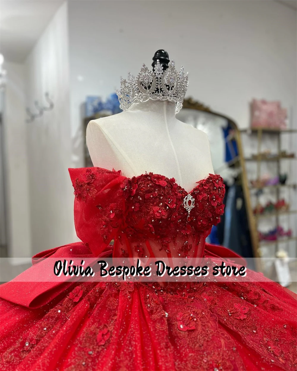 Appealing Red 15 Years Quinceanera Dresses Beads Crystal Lace Applique Bow Ruffles Ball Gown Birthday Party Dress Customized