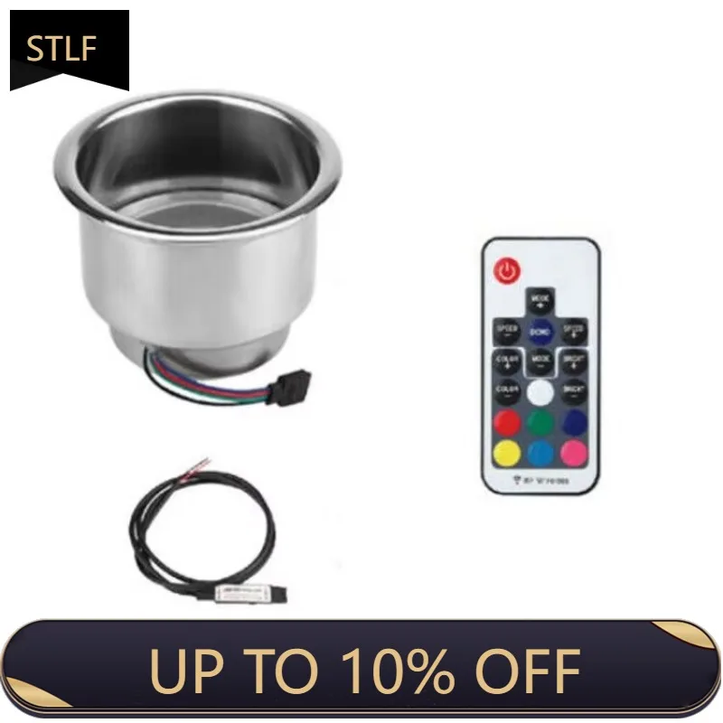 

STLF 1Pcs Stainless Steel Cup Drink Holder 3 LED RGB Remote Control Marine Boat Car