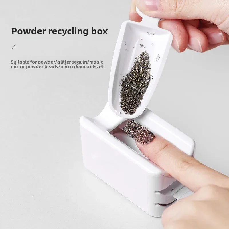 1 個ネイルアートパウダーリサイクルボックスフレンチグリッターリサイクルボックスポータブル浸漬パウダーマイクロドリルパウダーオーガナイザーネイルツール