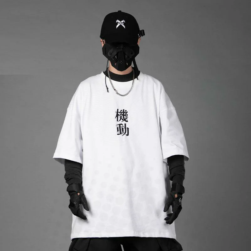 11 BYBB\'S DARK Hip Hop Loose T-Shirt Men 2023 Summer Chinese Character Embroidery Tshirts Mens Tops Tees Black White