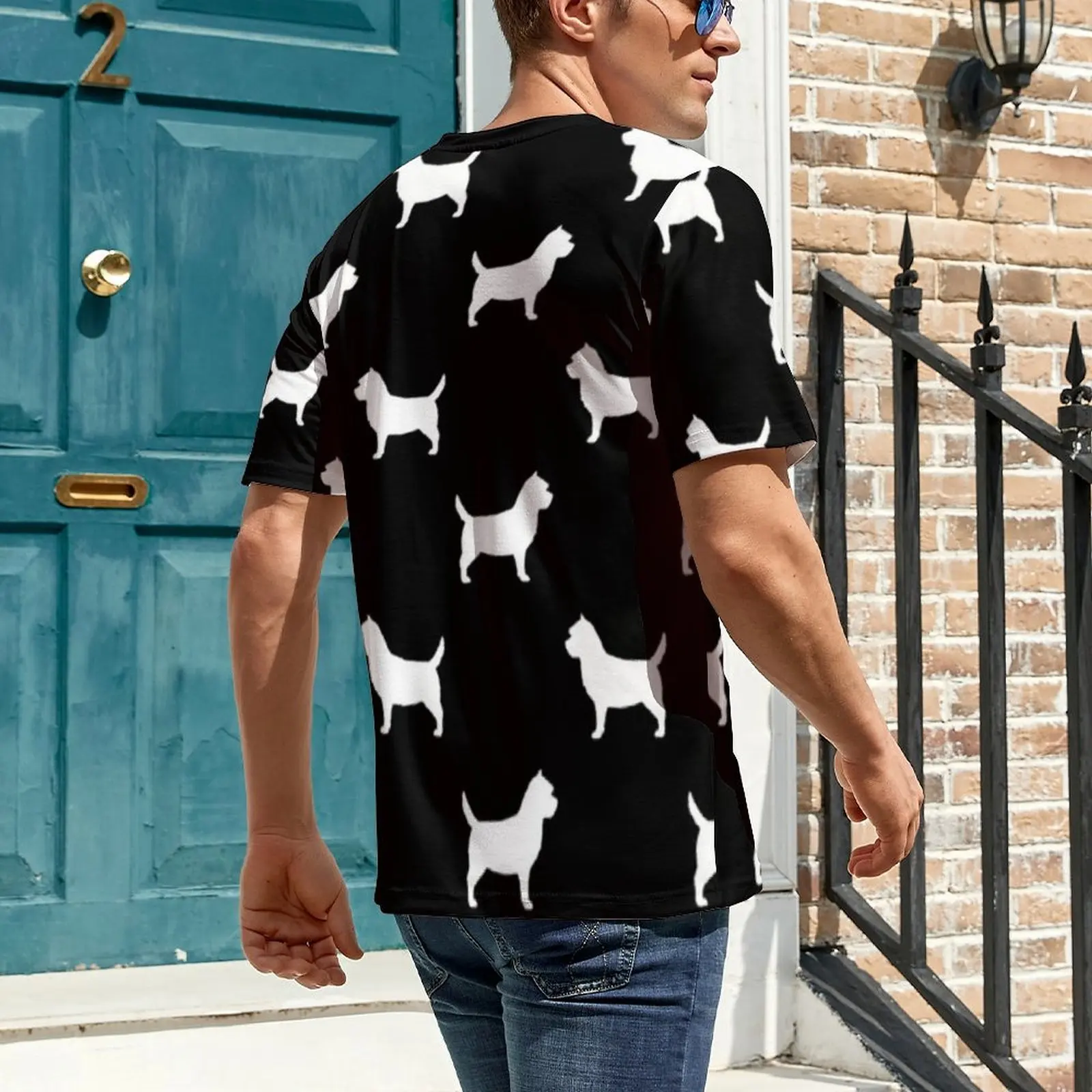 Big Size T-Shirt Beach Dog Art White T Shirts Cairn Terrier Silhouette Casual O Neck Tee Shirt Male Vintage Pattern Tees