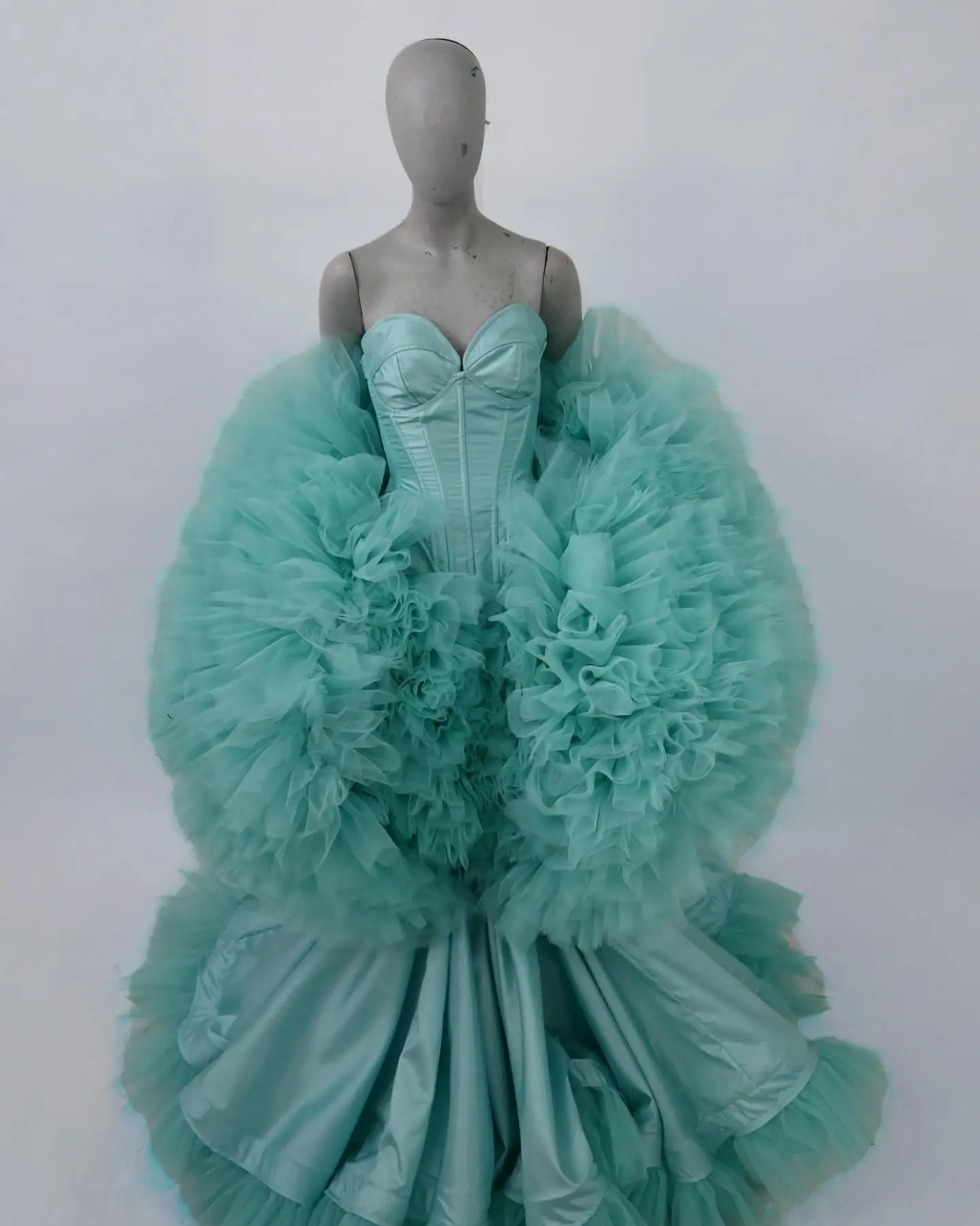 Hortelã verde sereia vestidos de festa à noite com capa em camadas tule xale tafetá vestido de casamento vestido de ocasião formal فساتmavera